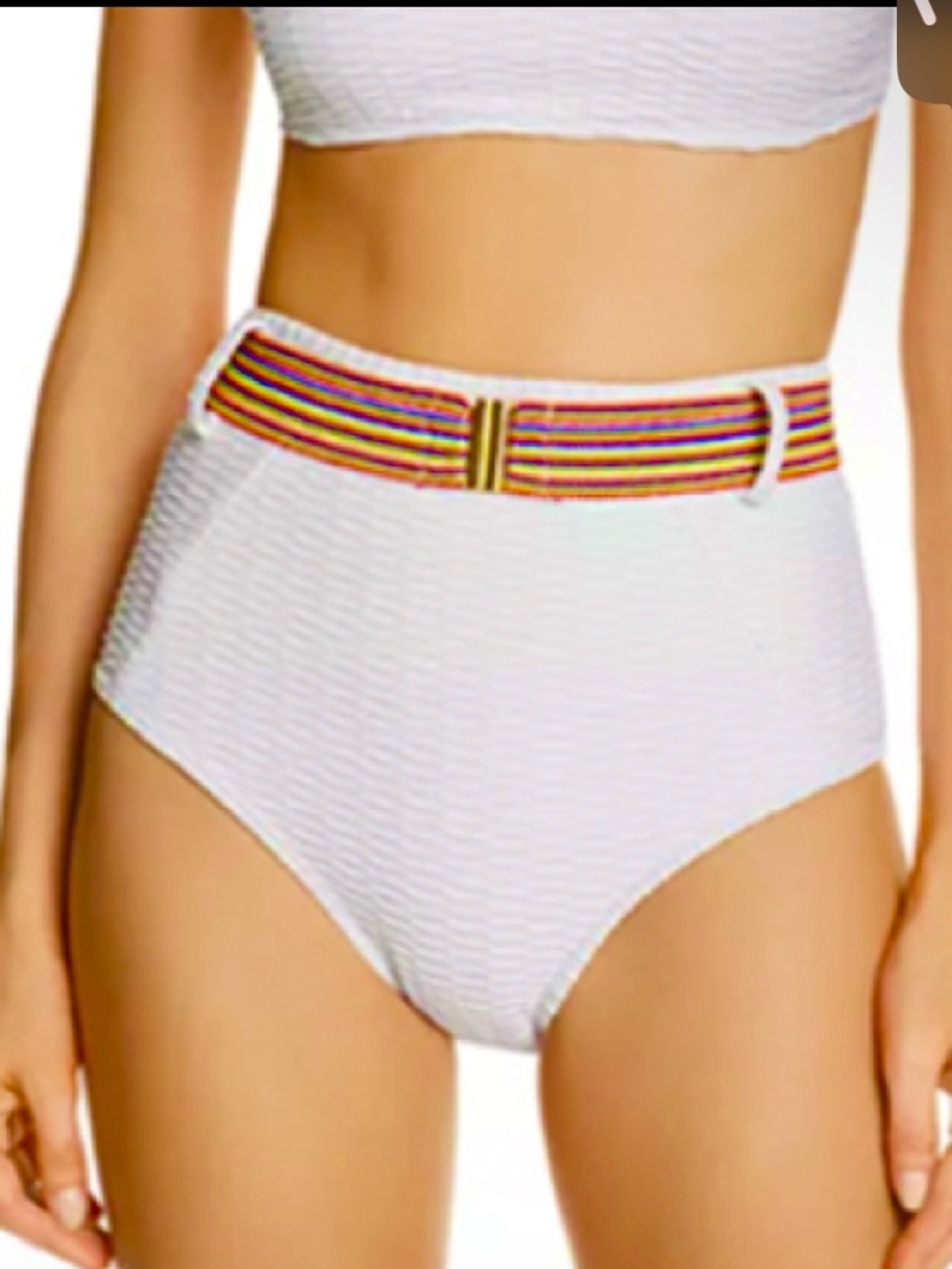 SHOSHANNA Bikini Bottom Bond Girl Retro 1060s High Waist Belted White Size S